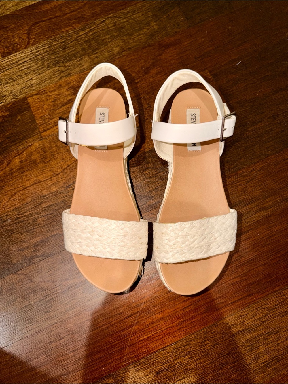 Steve Madden Cream Braided Front Strap Sandals with Ankle Buckle